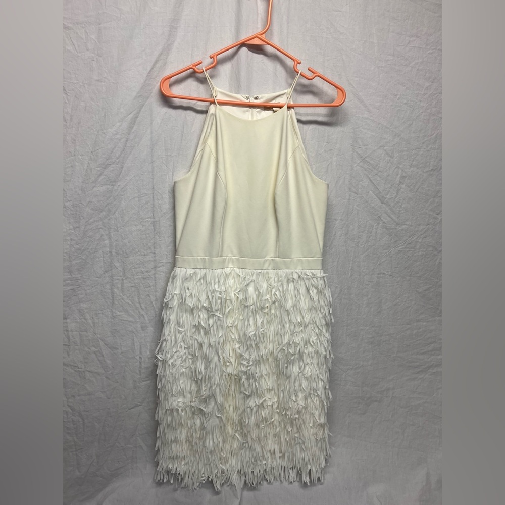 Aidan Mattox White Fringe Mini Dress - perfect for bridal events size 10